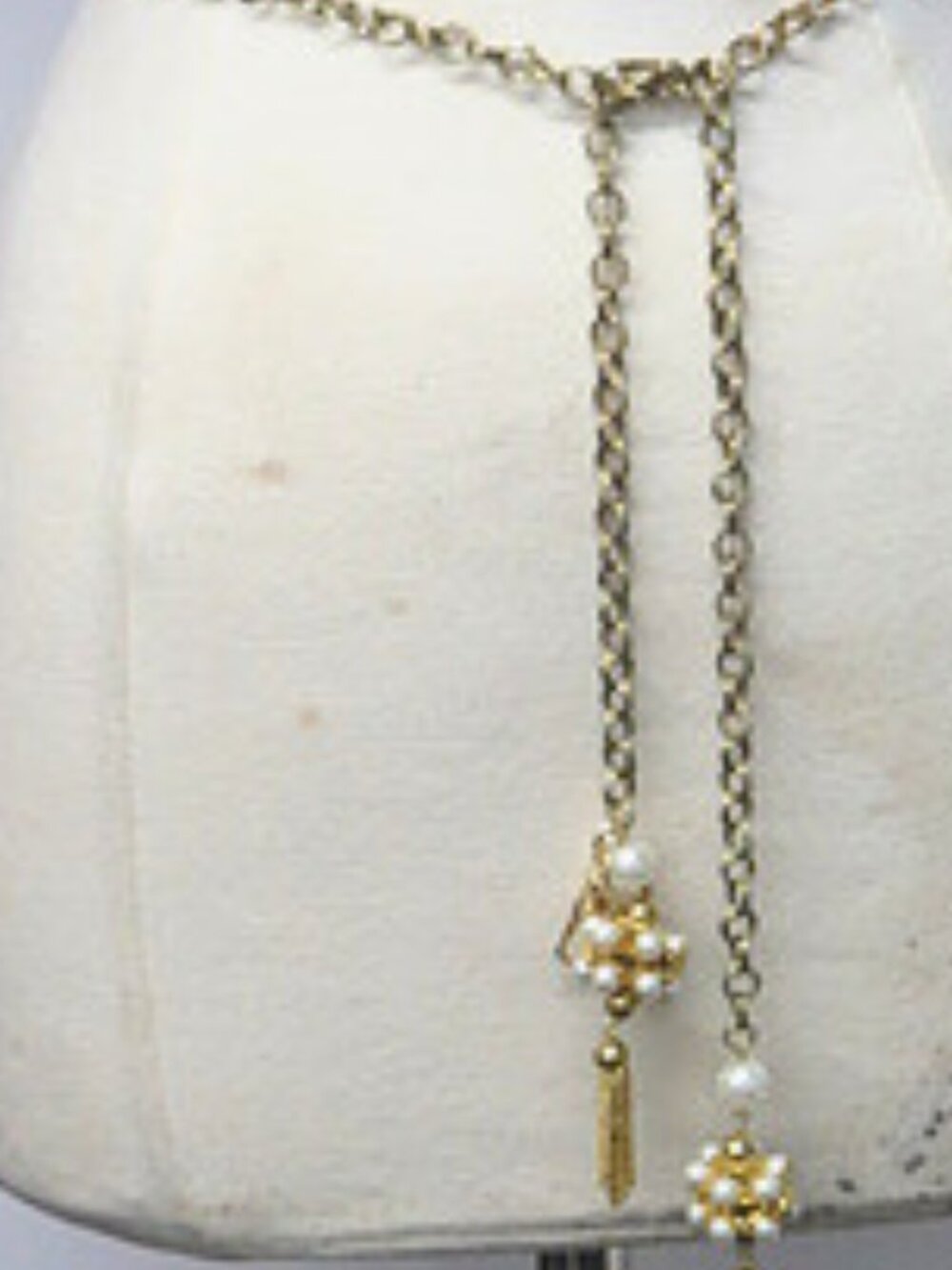Vintage Gold Tone Wrap Chain Belt Pearl Dangle Waist Jewelry
